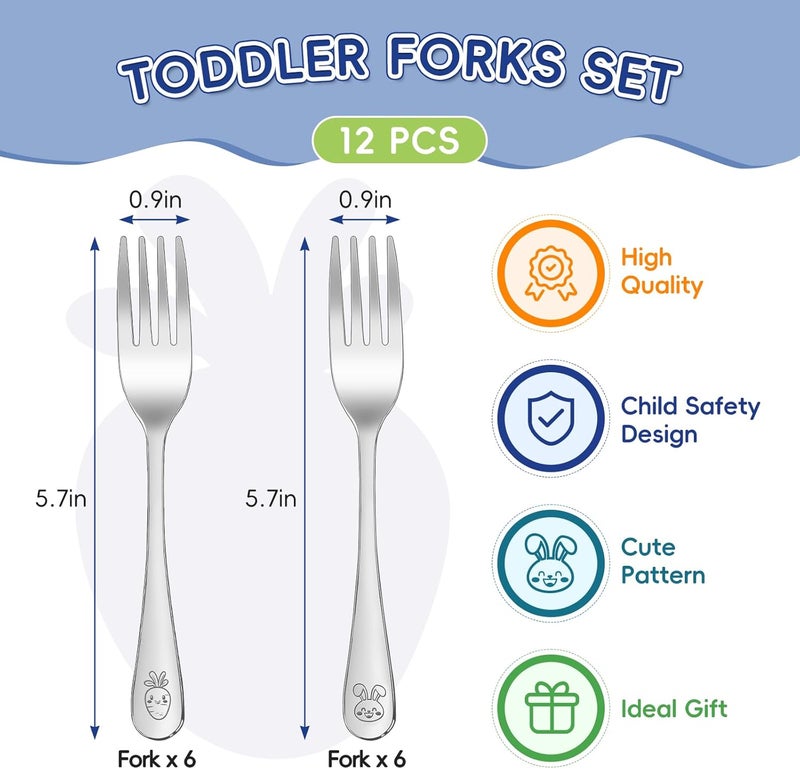 ITITT 12 Pieces Stainless Steel Toddler Forks Set Kids Forks - Food Grade Kids Silverware Set Children Safe Small Forks Mirror Polished Sturdy and Durable Dishwasher Safe - Image 2